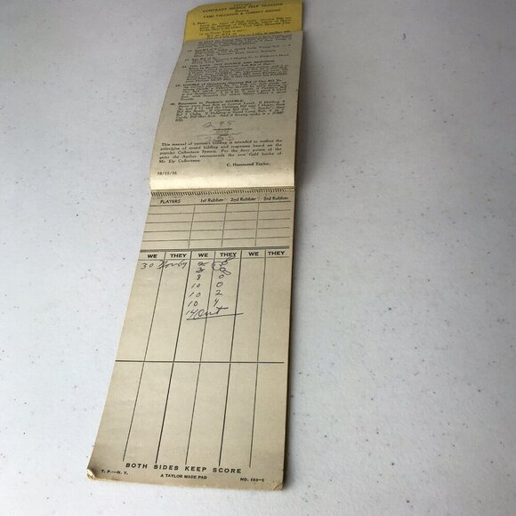 Vintage Taylor’s Self-Teacher Bridge Score Pad, 1937 Edition No. 133-1 - Picture 4 of 8